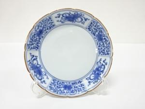 古伊万里　藍柿　染付　六寸皿